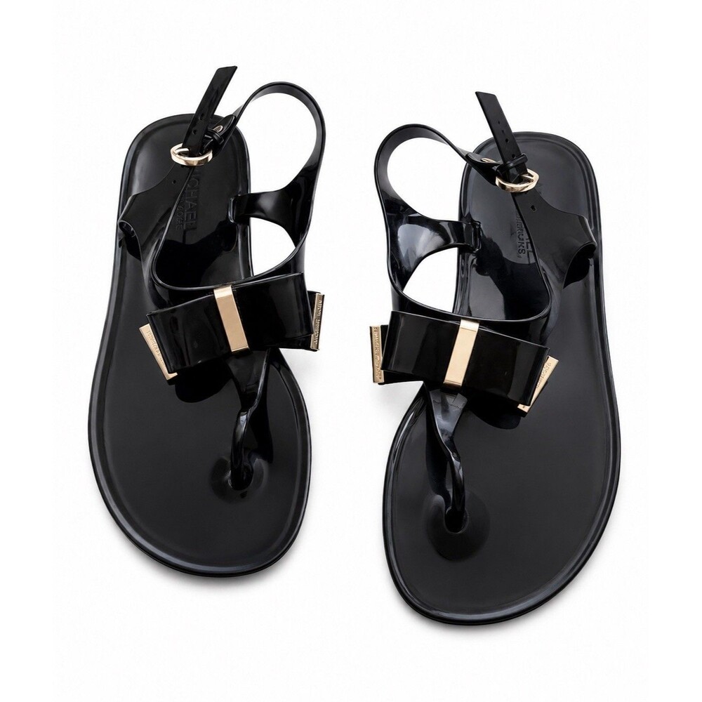 Michael Kors Kayden Jelly Sandals Black Bow Thong Flat Sandals Women's Size 8